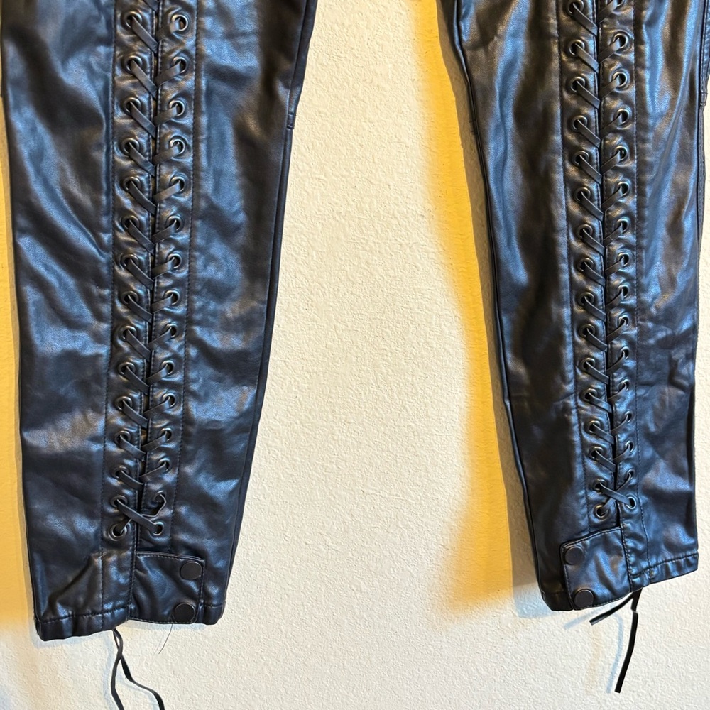 New The Kooples Faux Leather Pants Lace Up Zip up Slide Clasp Closure Sz 4 - Picture 4 of 14